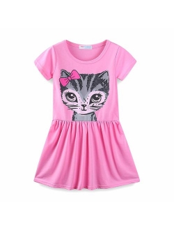 Summer Cat Dresses for Girls Short Sleeve Casual Cotton Clothes