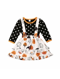 3PCS Toddler Baby Girls Christmas Outfit Ruffle Sleeve Deer Santa Tops+Suspender Plaid Skirt Set