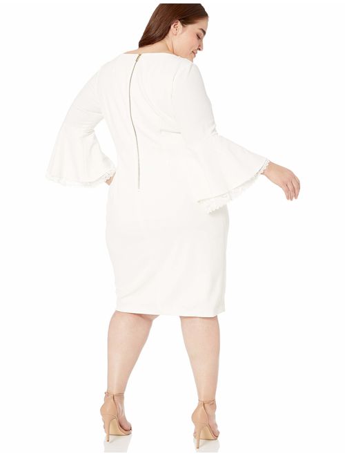 Calvin Klein Women's Plus Size Lace Trim Bell-Sleeve Sheath Dress