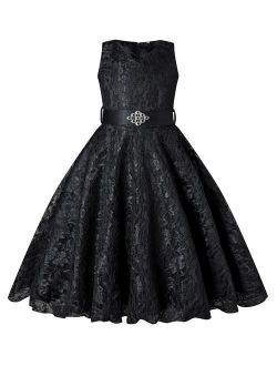 BEAUTY CHARM Girls Tulle Lace Glitter Vintage Pageant Prom Dresses with Belt