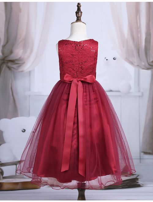 YiZYiF Kids Girl's Lace Sequined Wedding Bridesmaid Formal Birthday Party Flower Girl Dress
