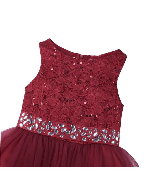 YiZYiF Kids Girl's Lace Sequined Wedding Bridesmaid Formal Birthday Party Flower Girl Dress