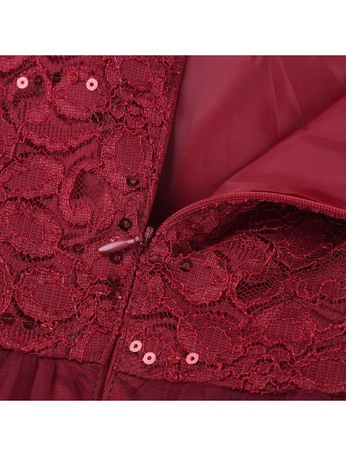 YiZYiF Kids Girl's Lace Sequined Wedding Bridesmaid Formal Birthday Party Flower Girl Dress