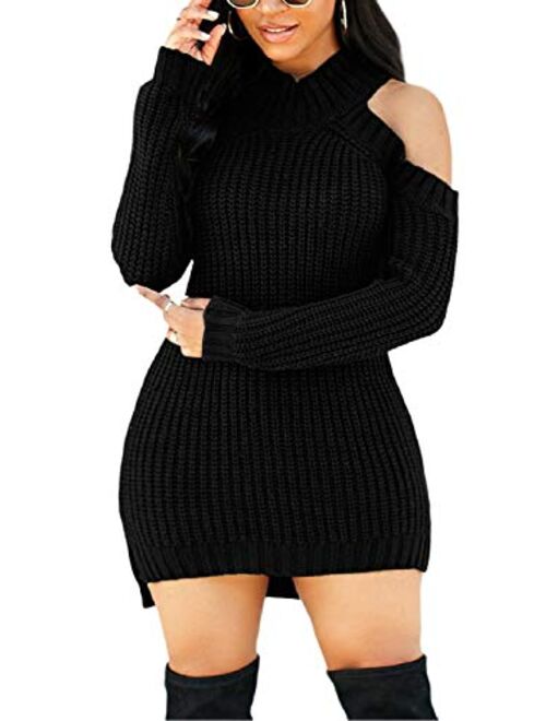 Women Bodycon Ribbed Sweater Dress Sexy Off Shoulder Long Sleeve Maxi Knit Stretchy Pullover Dresses Slim Fit