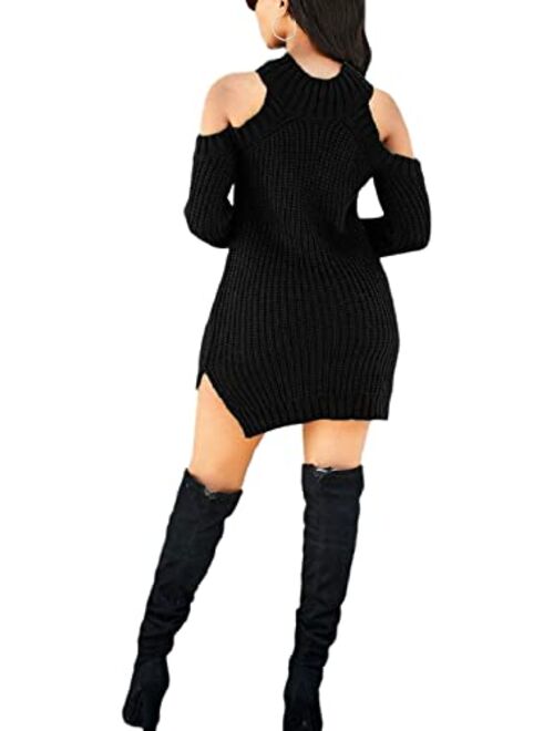 Women Bodycon Ribbed Sweater Dress Sexy Off Shoulder Long Sleeve Maxi Knit Stretchy Pullover Dresses Slim Fit