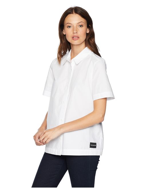 Calvin Klein Women's Short Sleeve Poplin Button Down Shirt
