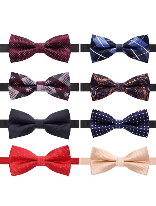 AUSKY 8 PACKS Elegant Adjustable Pre-tied bow ties for Men Boys in Different Colors1&5&6&8Pack for option)