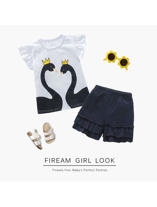 Fiream Girls Cotton Clothing Sets Summer Shortsleeve Unicorn T-Shirts Shorts 2 Pieces Clothing Sets