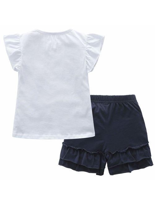 Fiream Girls Cotton Clothing Sets Summer Shortsleeve Unicorn T-Shirts Shorts 2 Pieces Clothing Sets