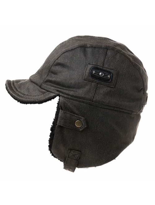 Comhats Aviator Hat Faux Leather Pilot Cap Adult Men Winter Trapper Hunting Hat