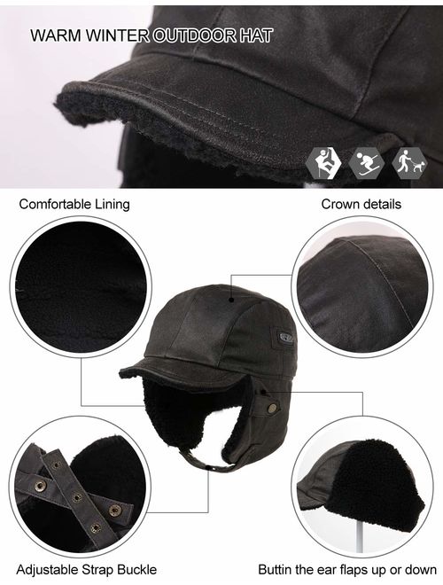 Comhats Aviator Hat Faux Leather Pilot Cap Adult Men Winter Trapper Hunting Hat