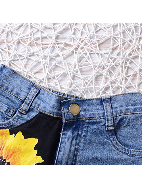 Baby Girl Summer Flower Sleveless T-Shirt Dress 2Pcs/Set Fashion Toddler Kids Top+Floral Denim Shorts Outfits
