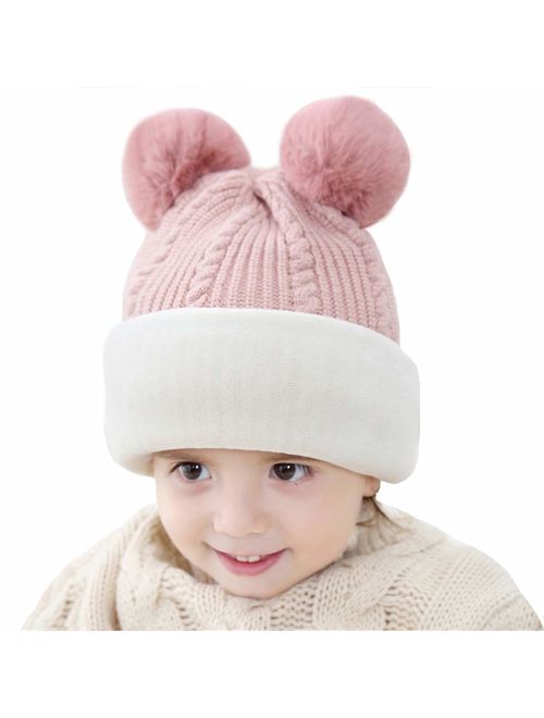 Kids Winter Hat, Baby Knit Hat, Baby Girls Boys Winter Hat, Thick Scarf Earflap Hood Scarves Skull Caps, 1-4 Years Kids