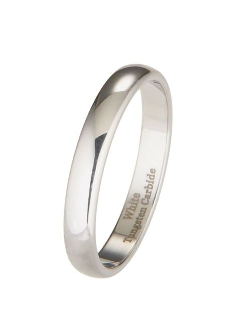 MJ Metals Jewelry 2mm to 10mm White Tungsten Carbide Mirror Polished Classic Wedding Ring