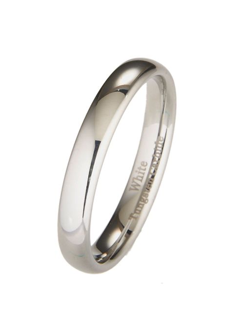 MJ Metals Jewelry 2mm to 10mm White Tungsten Carbide Mirror Polished Classic Wedding Ring