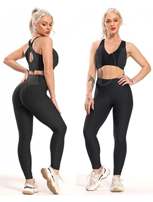 FITTOO High Waisted Yoga Pants Tummy Control Scrunched Booty Leggings Workout Running Butt Lift Textured Tights