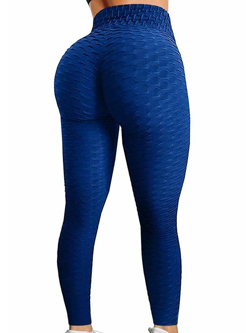 FITTOO High Waisted Yoga Pants Tummy Control Scrunched Booty Leggings Workout Running Butt Lift Textured Tights