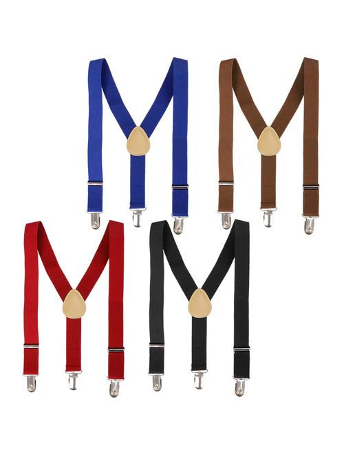 Bundle Monster 4pc Clip-On Suspenders for Kids 1 Inch Adjustable Straps Y-Back for Boys & Girls - Various Colors