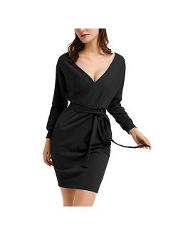 YUMDO Women's Sweater Dresses Sexy V Neck Backless Batwing Sleeves Bodycon Dress