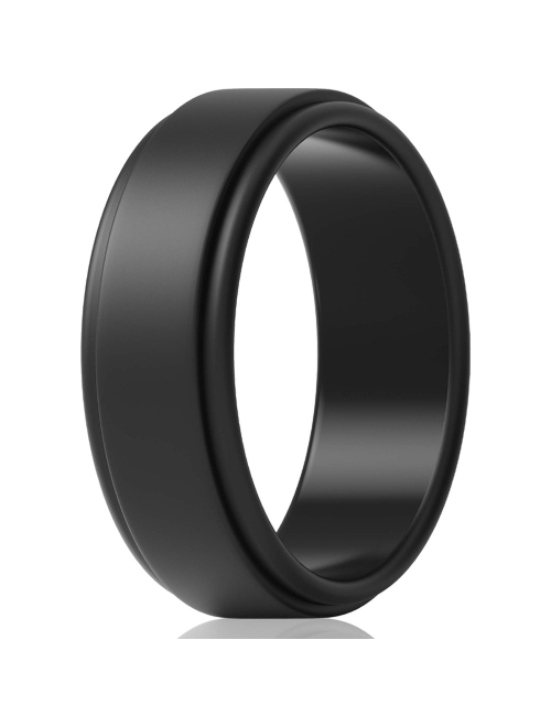 ThunderFit Silicone Wedding Rings for Men 7 Rings / 4 Rings / 1 Ring - Step Edge Sleek Design Rubber Engagement Bands - 8mm Width - 2mm Thickness