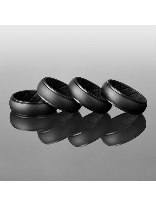 Dookeh Breathable Mens Silicone Wedding Rings Rubber Ring Bands For Men Black