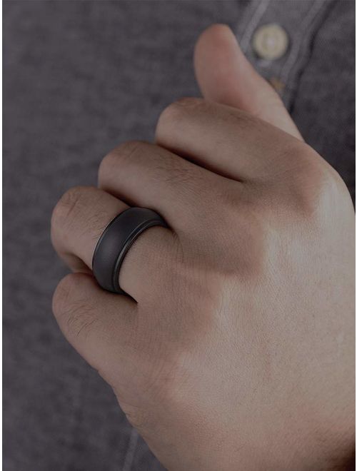 Egnaro Silicone Rings Mens Breathable Mens Rubber Wedding Bands for Crossfit Workout,8mm Wide 2.5mm Thick 