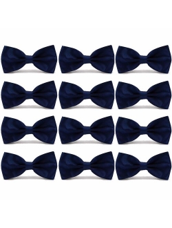 AVANTMEN Men's Bowties Formal Satin Solid - 12 Pack Bow Ties Pre-tied Adjustable Ties for Men Many Colors Option