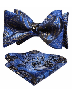Untied Bow Ties Men's Floral Jacquard Wedding Party Self Bowtie Pocket Square Set