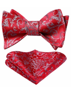 Untied Bow Ties Men's Floral Jacquard Wedding Party Self Bowtie Pocket Square Set