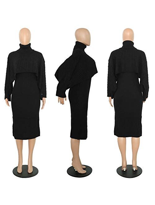 acelyn Women's Sweater Dress Set - High Neck Long Sleeve Oversize Crop Top + Tank Dresses Winter 2 Piece Outfits