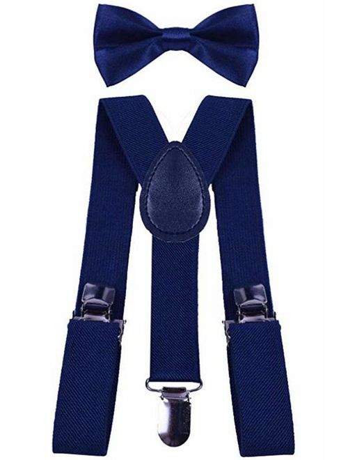 BODY STRENTH Kids Suspenders Y Back and Bow Tie Set Elastic for Wrdding Party