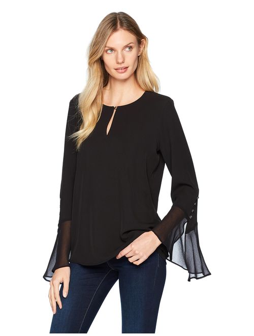 Calvin Klein Women's Asymetrical Flare Sleeve with Buttons