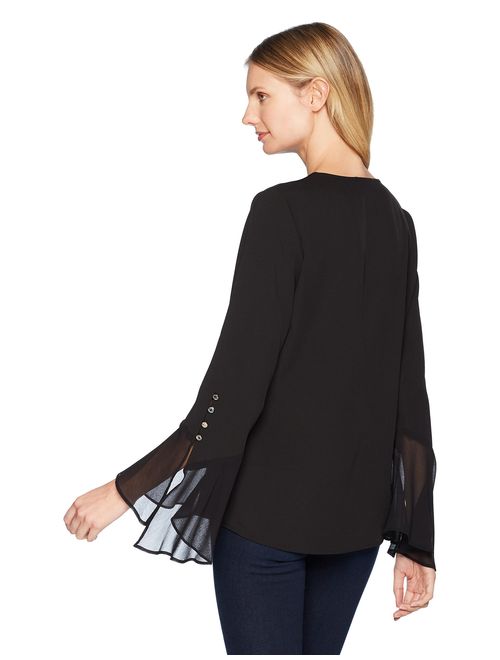 Calvin Klein Women's Asymetrical Flare Sleeve with Buttons