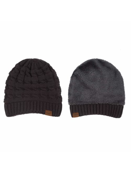 ViGrace Kids Winter Knit Hat Warm Fleece Lined Hats Children Cable Baby Beanie