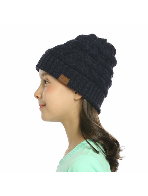 ViGrace Kids Winter Knit Hat Warm Fleece Lined Hats Children Cable Baby Beanie Skull Cap for Girls Boys 