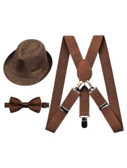 Alizeal 1 inch Suspender and Bow Tie Set with Hat for Kids