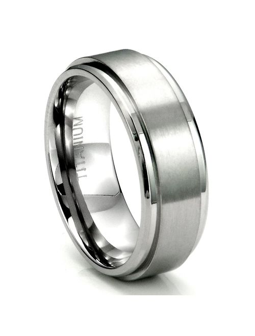 Metal Factory Men's Titanium 8MM Flat High Polish/Brush Finish Wedding Band Ring w Box (Sizes 7 to 13.5)