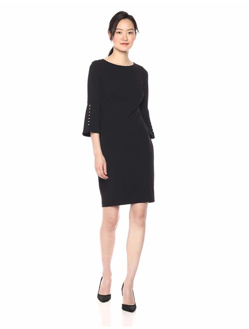 Calvin Klein Women's Solid Sheath with Detailed Bell Sleeve Dress