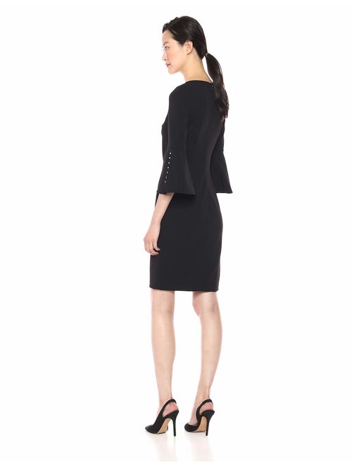 Calvin Klein Women's Solid Sheath with Detailed Bell Sleeve Dress