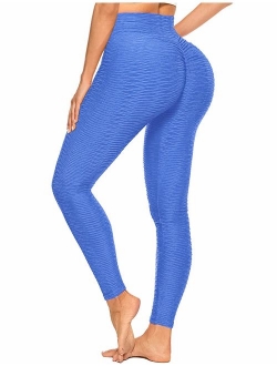 Women's High Waist Yoga Pants Tummy Control Workout Ruched Butt Lifting Stretchy Leggings Textured Booty Tights