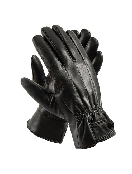 Anccion Men's Genuine Leather Warm Lined Driving Gloves, Motorcycle Gloves