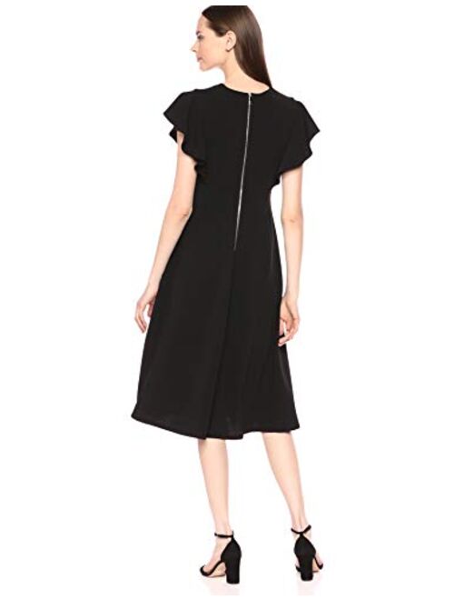 Calvin Klein Women's Flutter Sleeve V-Neck Midi with Button Front Detail Dress