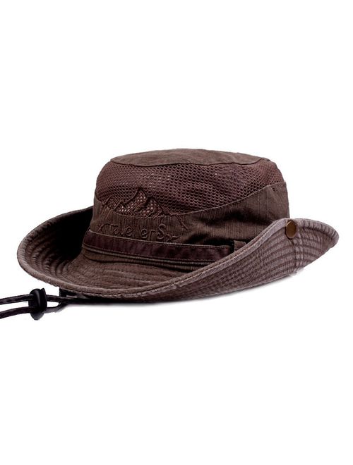 KeepSa Foldable Fishing Hat Safari Boonie Cap Sun Hat Men Summer Hats UV Protection Wide Brim Mesh Beach Hat Breathable Adjustable Chin Strap