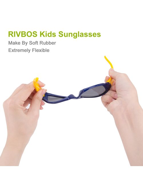 RIVBOS Rubber Kids Polarized Sunglasses With Strap Glasses Shades for Boys Girls Baby and Children Age 3-10 RBK003