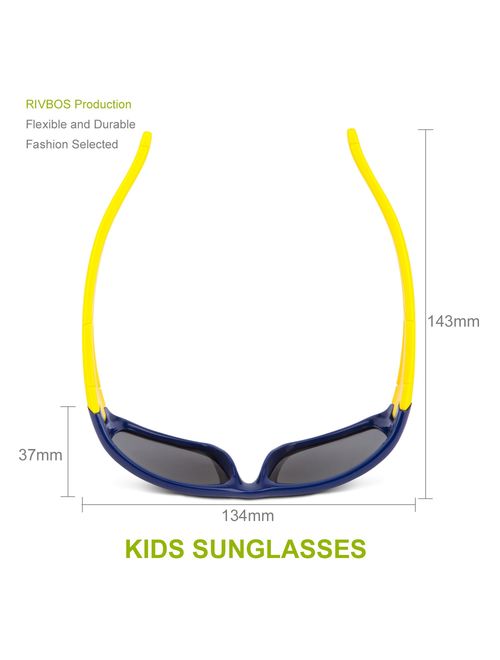 RIVBOS Rubber Kids Polarized Sunglasses With Strap Glasses Shades for Boys Girls Baby and Children Age 3-10 RBK003