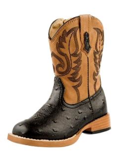 Roper Western Boots Boys Faux Ostrich Black Tan 09-017-1900-0050 BL