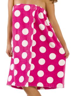 byLora Polka Dotted Women Bath Wrap Towel Cotton Cover Up - S/M, Fuchsia
