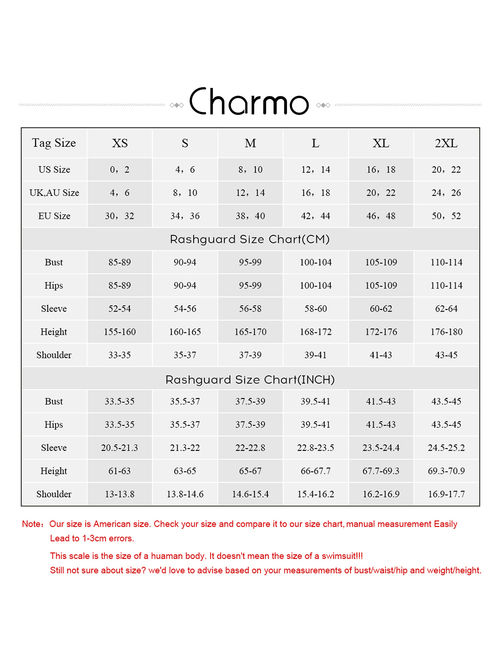 Charmo Rashguard Swimwear for Women Long Sleeve UV Protection Swimsuits Tops