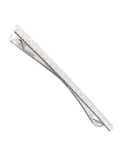 Men's Silver Tone Floral Pattern Etched Collar Bar Clip