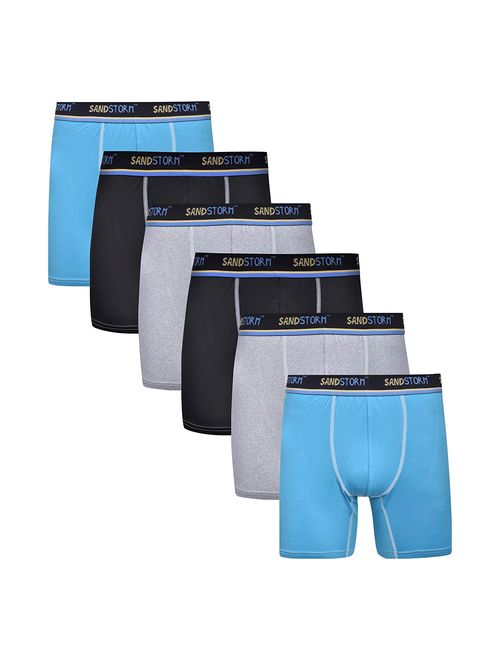 Sand Storm Mens Performance Boxer Briefs - 6-Pack No-Fly Athletic Fit Tagless Breathable Underwear